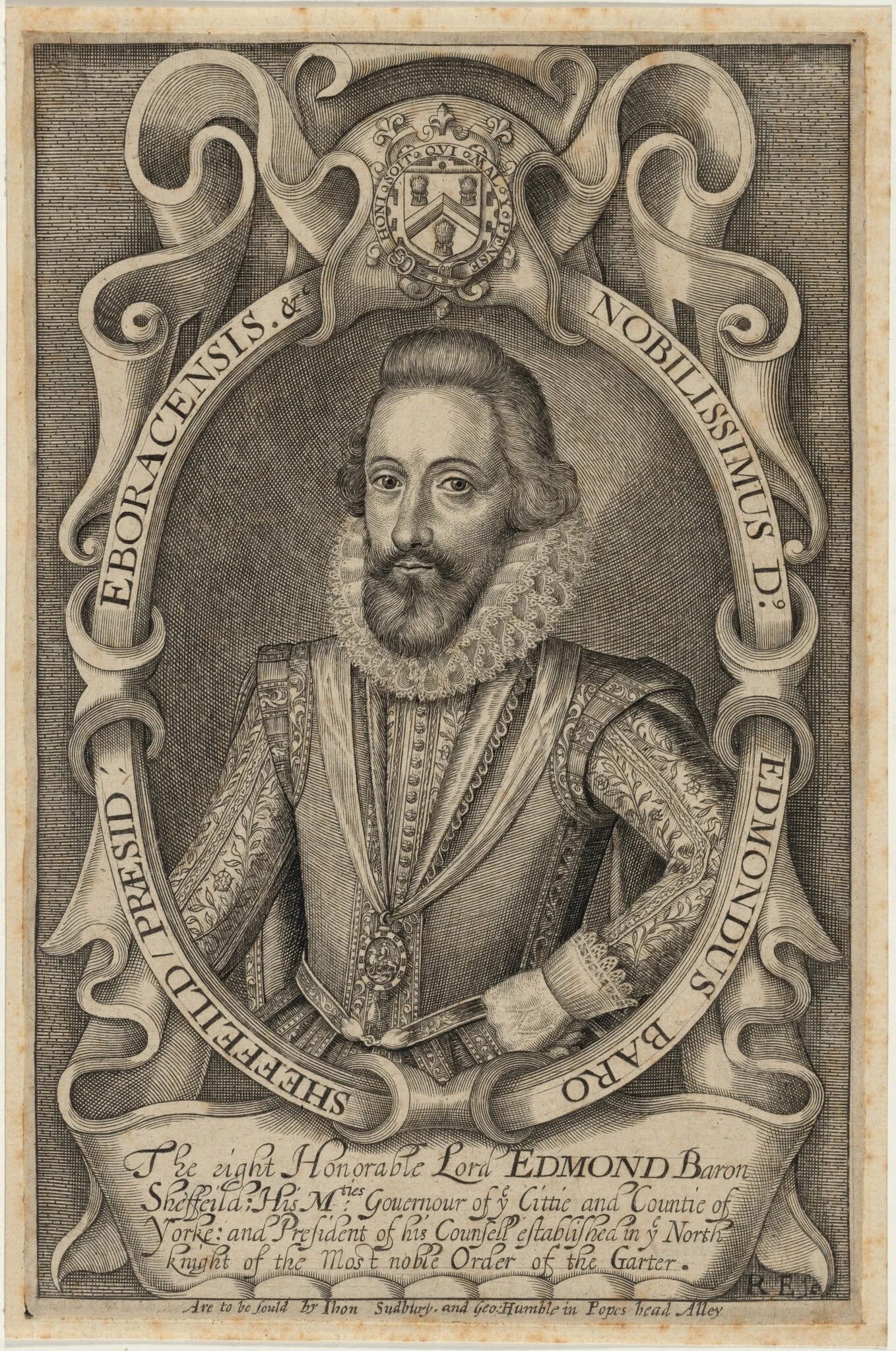 Edmond Shaffield, First Earl of Malgrave, by Renold Elstrack, ink, 1598