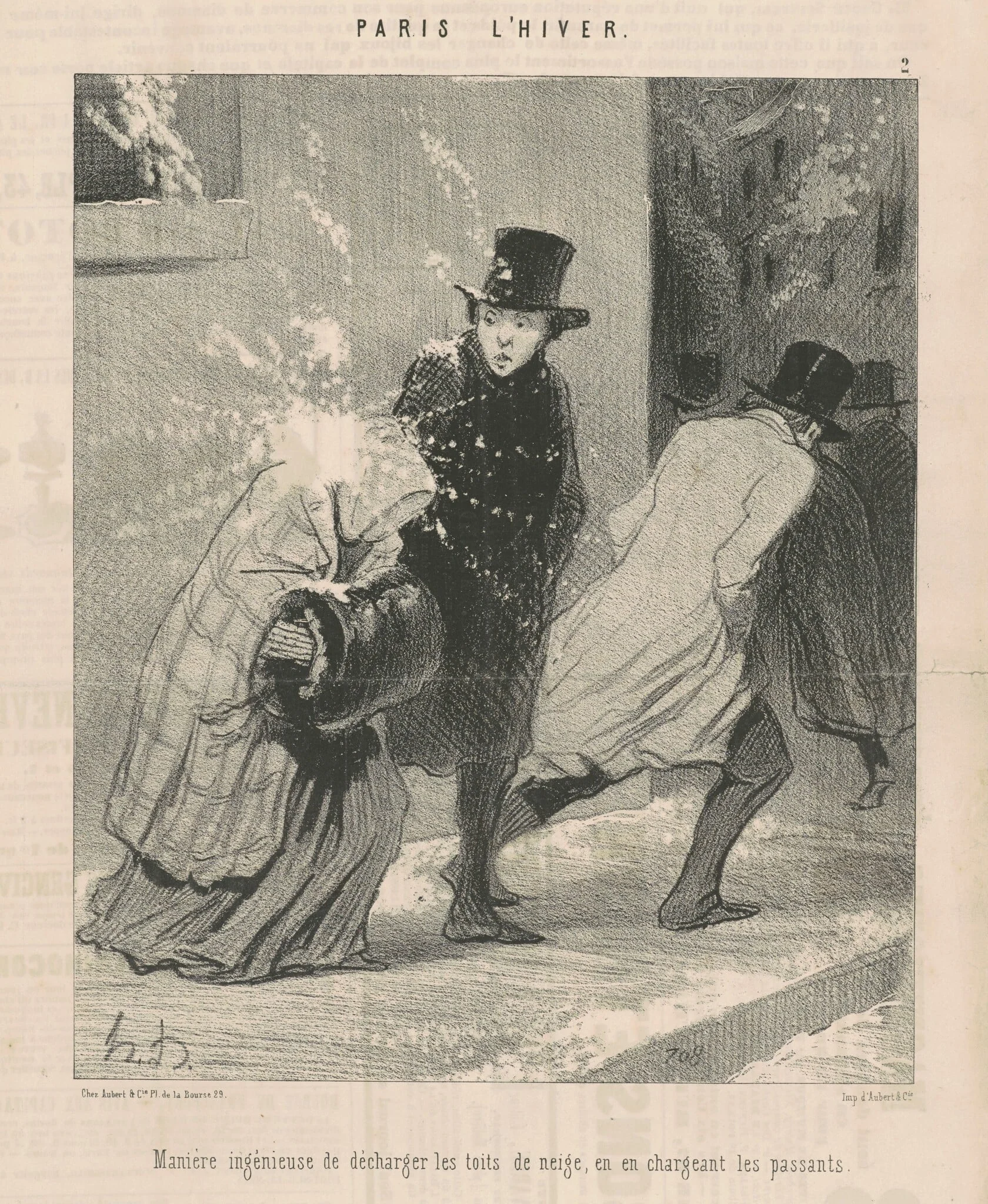 Manière ingénieuse de décharger les toites ..., by Honoré Daumier, ink, 1844