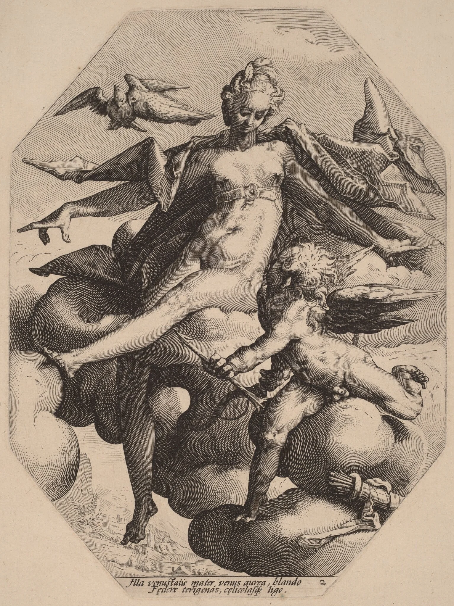 Venus and Cupid, by Jacob Matham, ink, 1587