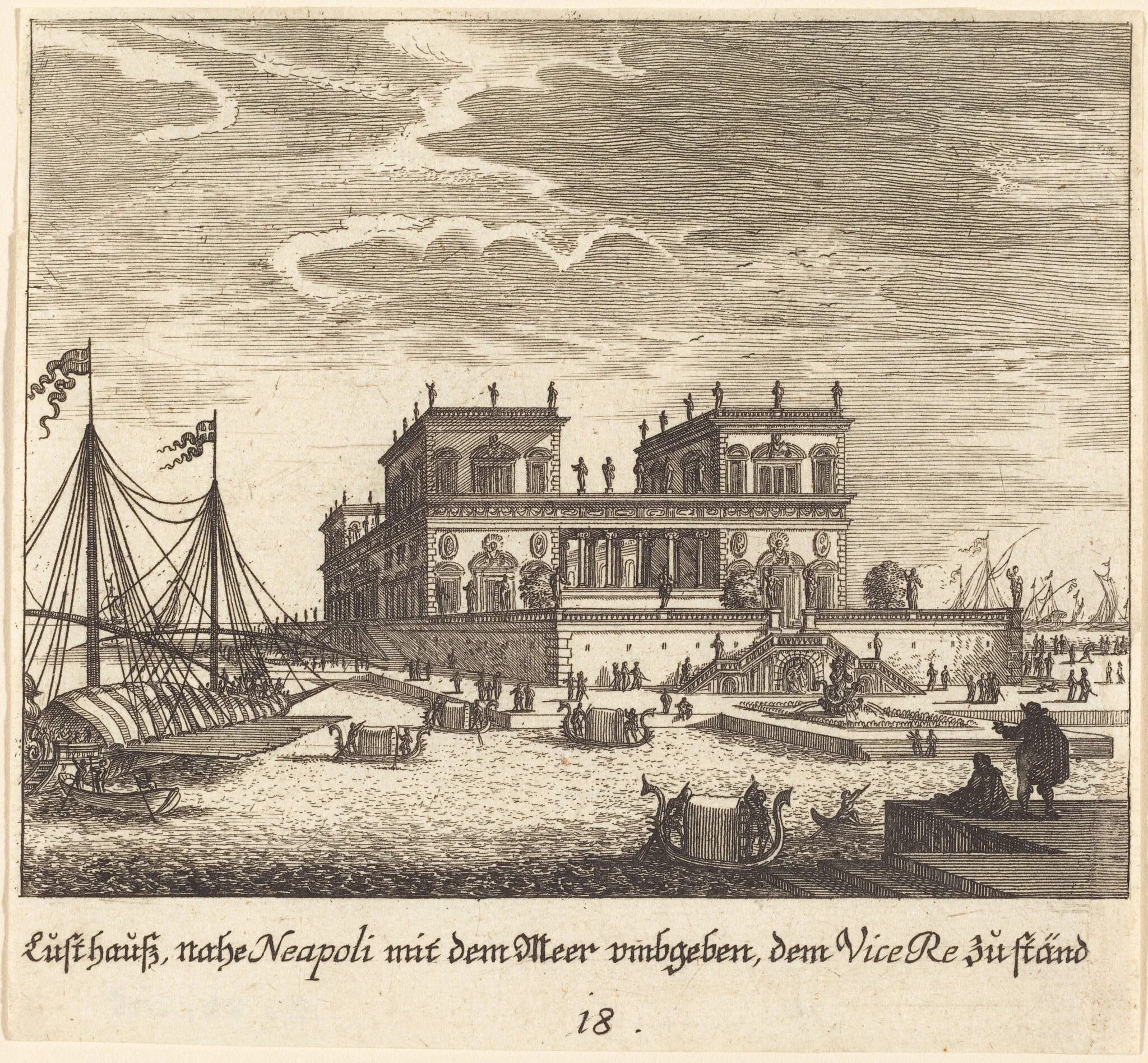 Palace, Vice Re, Naples, by Melchior Küsel, ink, 1681