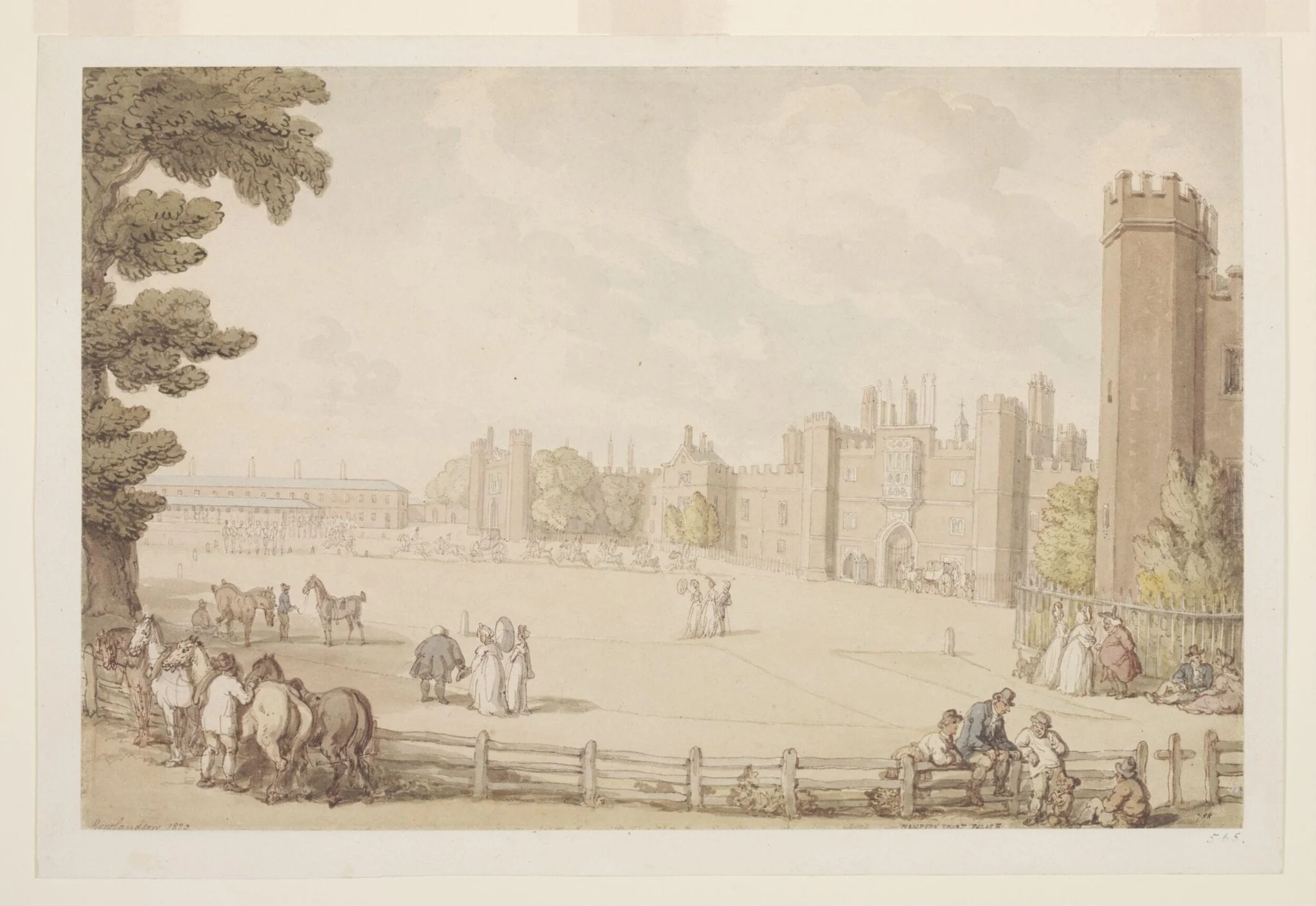 Hampton Court Palace, by Thomas Rowlandson, watercolor, 1820