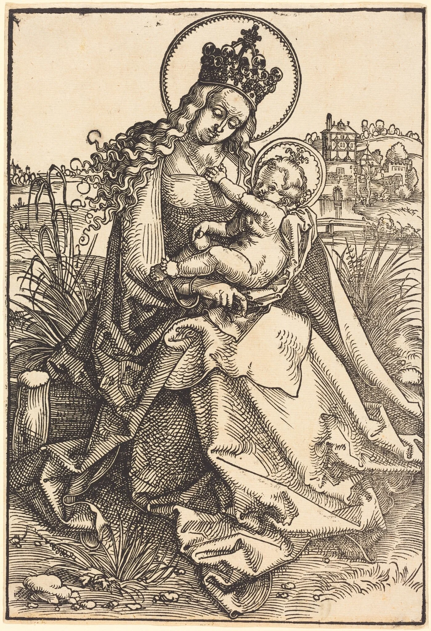 Madonna and Child on the Grassy Bank, by Hans Baldung Grien, ink, 1505