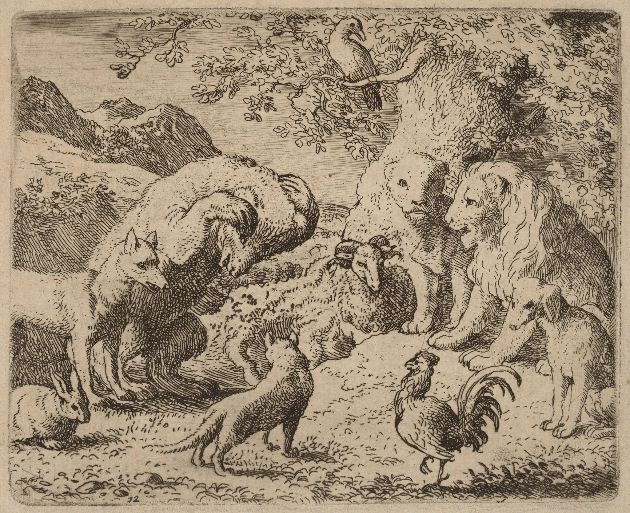 The Bear Beseeches the Lion for Justice, by Allart van Everdingen, ink, 1650