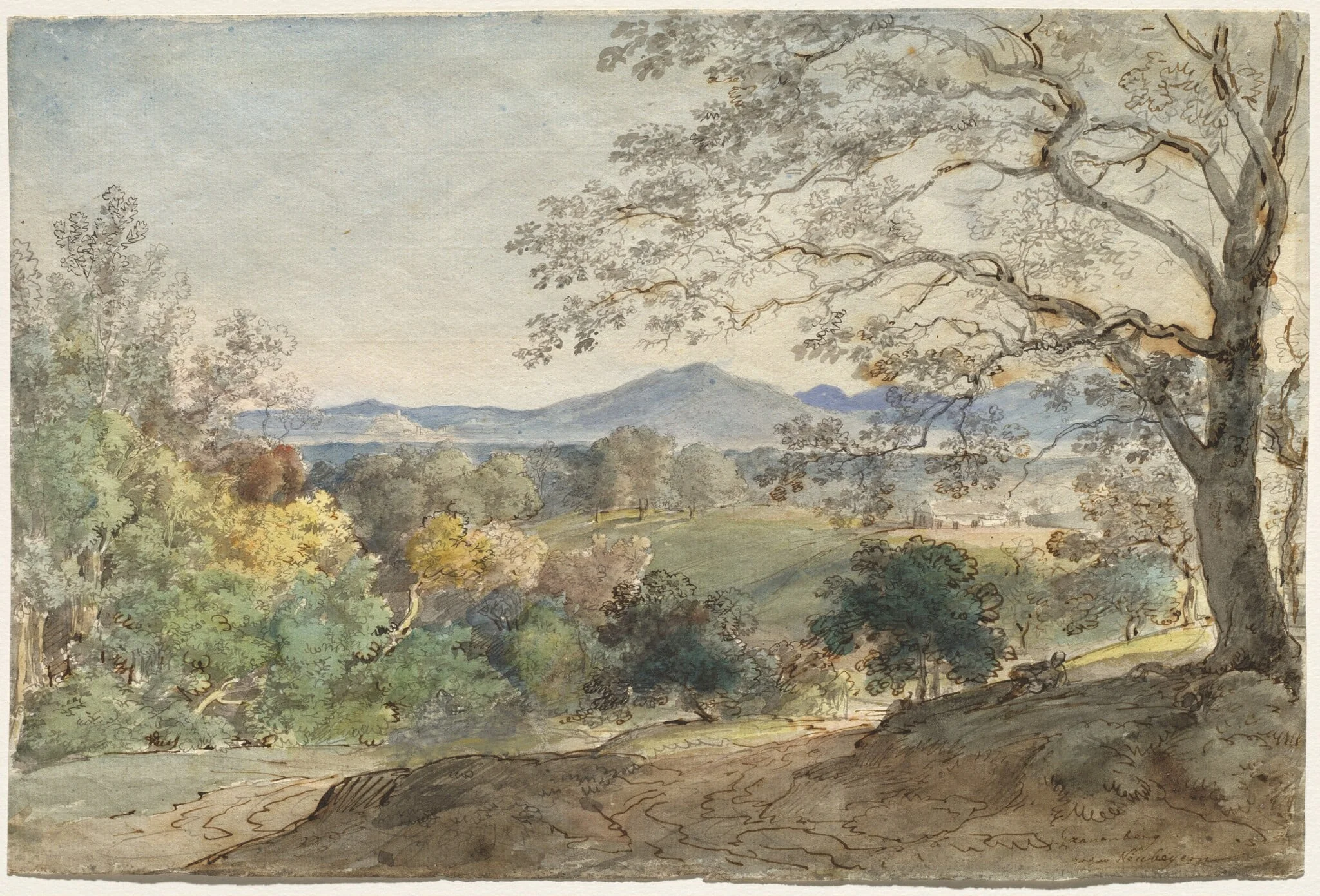 A View across the Inn Valley to the Alps and Neubeuern, by Johann Georg von Dillis, ink, 1790