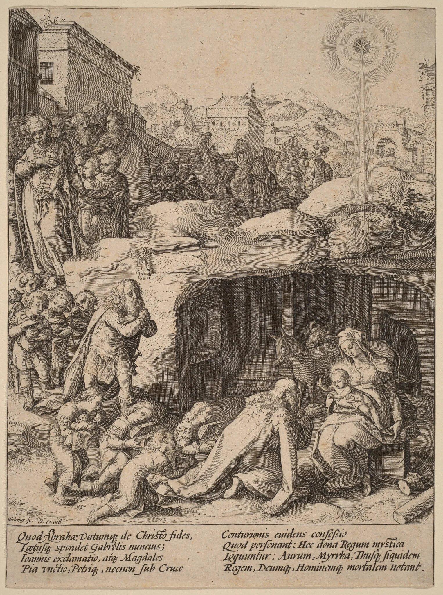 The Adoration of the Magi, by Hendrik Goltzius, ink, 1586
