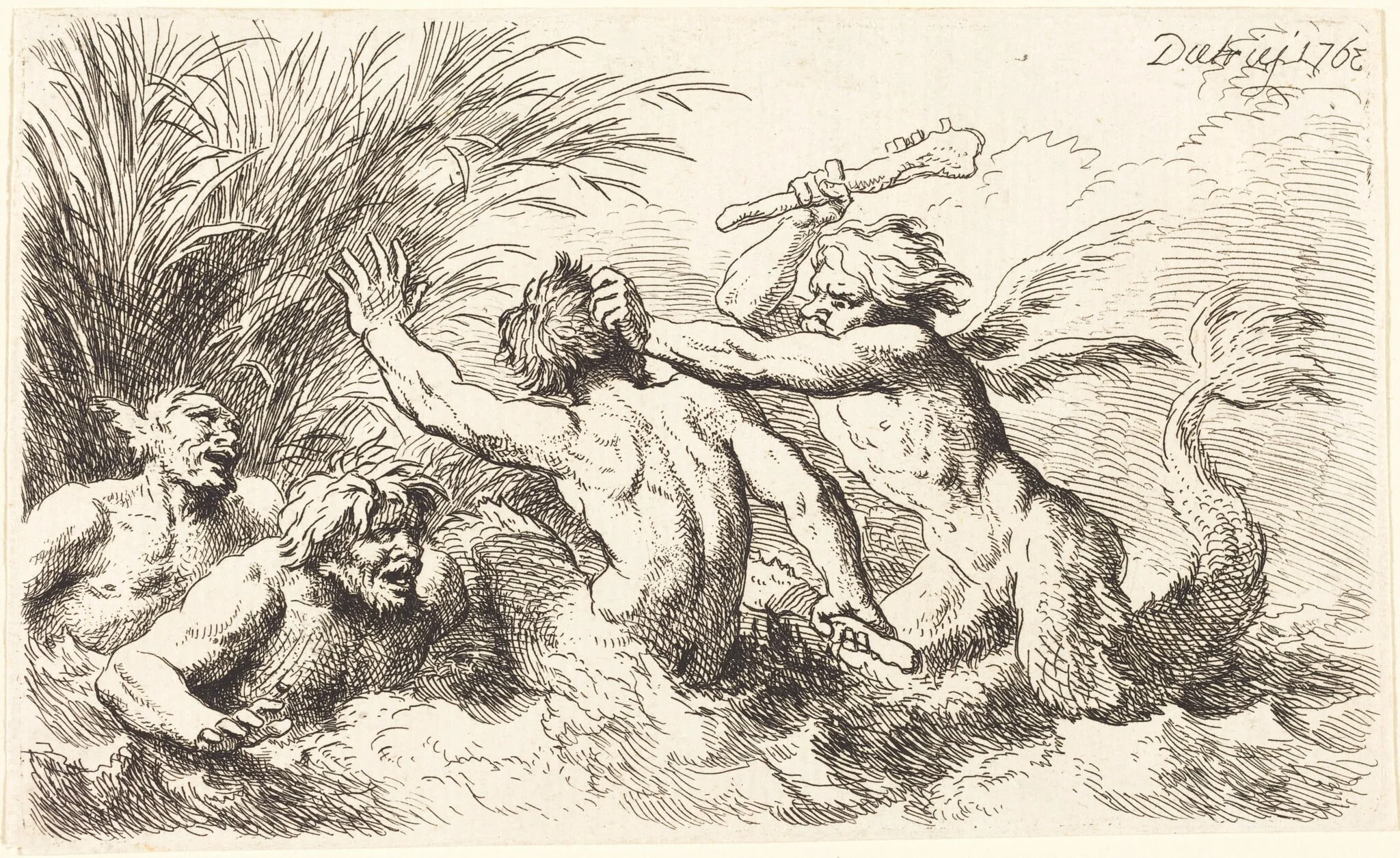 Battling Tritons, by Christian Wilhelm Ernst Dietrich, ink, 1763