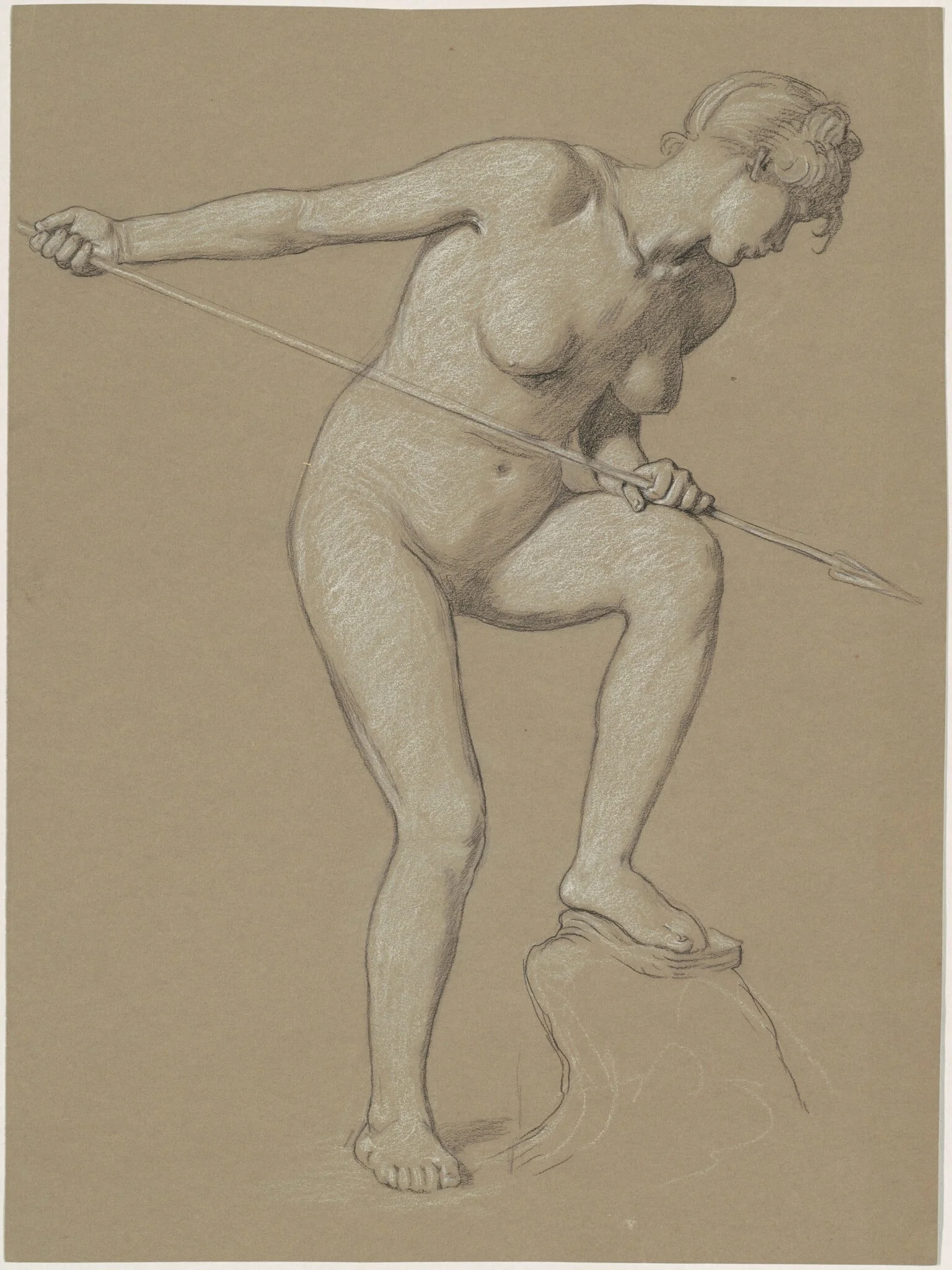Girl Spearing Dolphin, by Elihu Vedder, charcoal, 1900