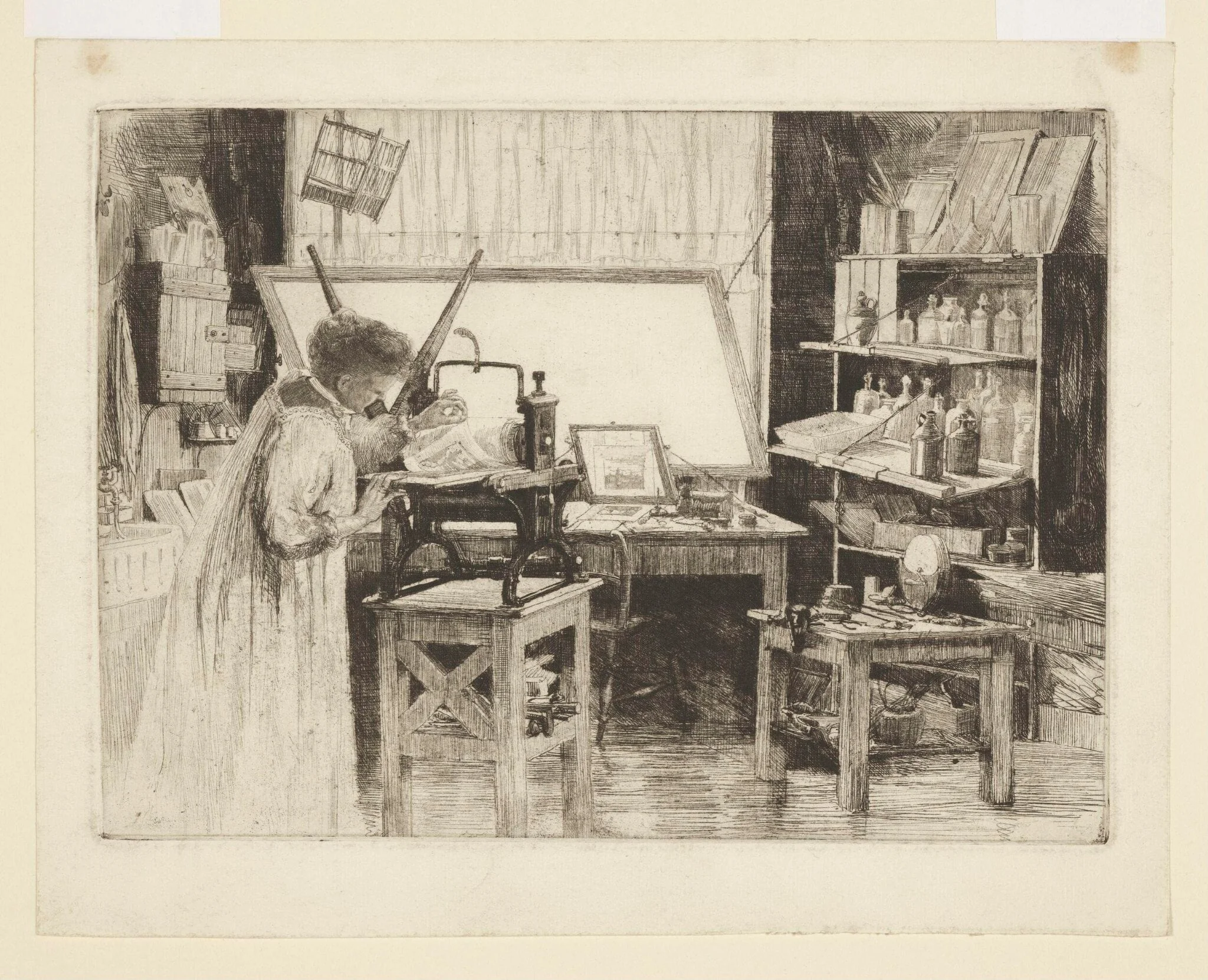 An Artist Working at her Press