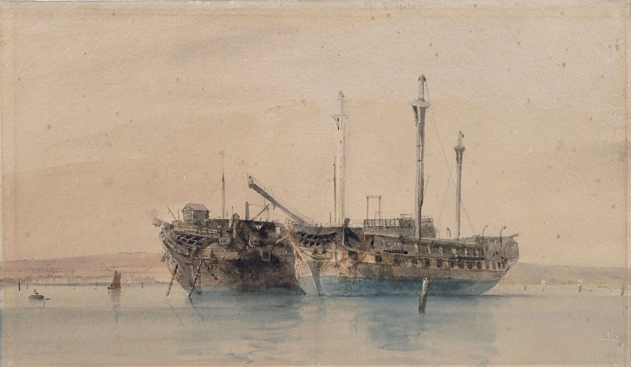 Hulks in Portsmouth Harbour, by Edward William Cooke, watercolor, 1830