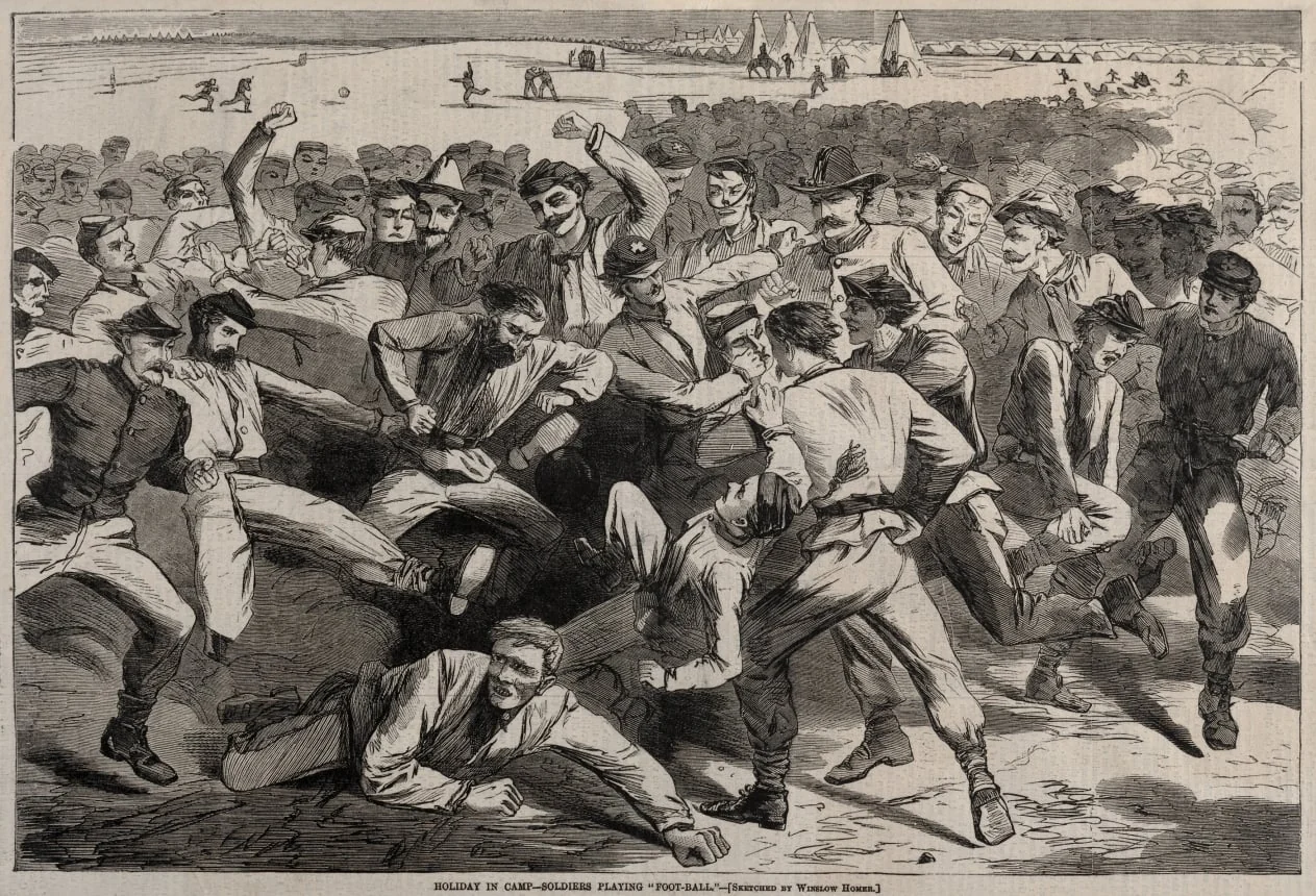 Holiday in Camp - Soldiers Playing "Foot-Ball", by Winslow Homer, 1865