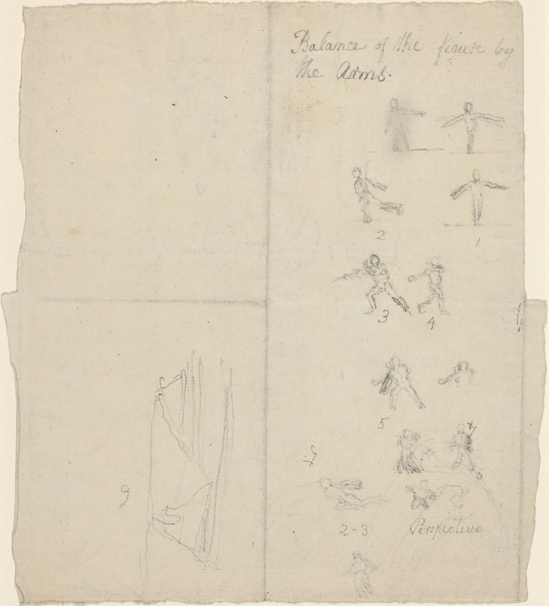 Figures Illustrating Balance and Perspective [recto], by John Flaxman, graphite, 1790