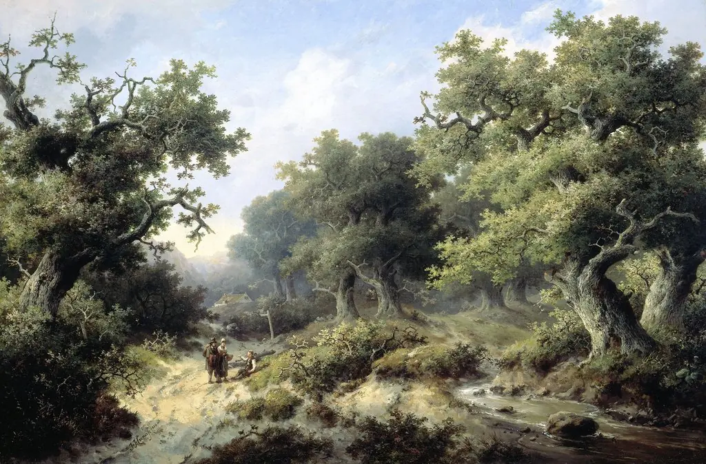 Wooded landscape with travellers