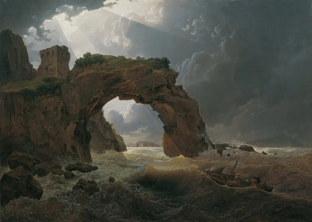 Sea Storm at Arco di Miseno near Miliscola with a View Towards Nisida