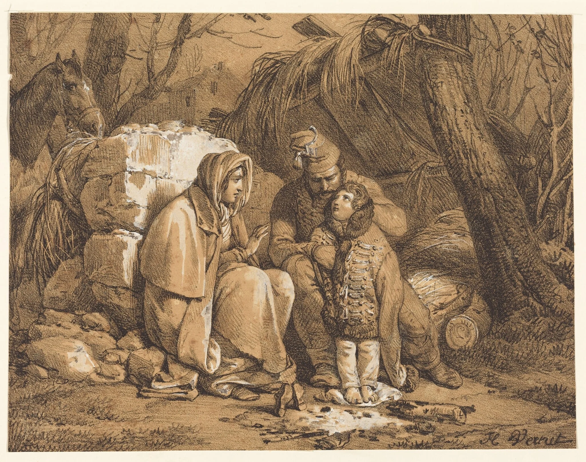 Soldier's Family Encamped, by Horace Vernet, gouache, 1818