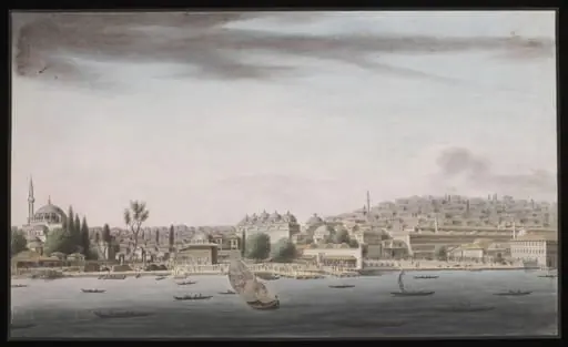 Panoramic view of the buildings on the shore at Tophane
