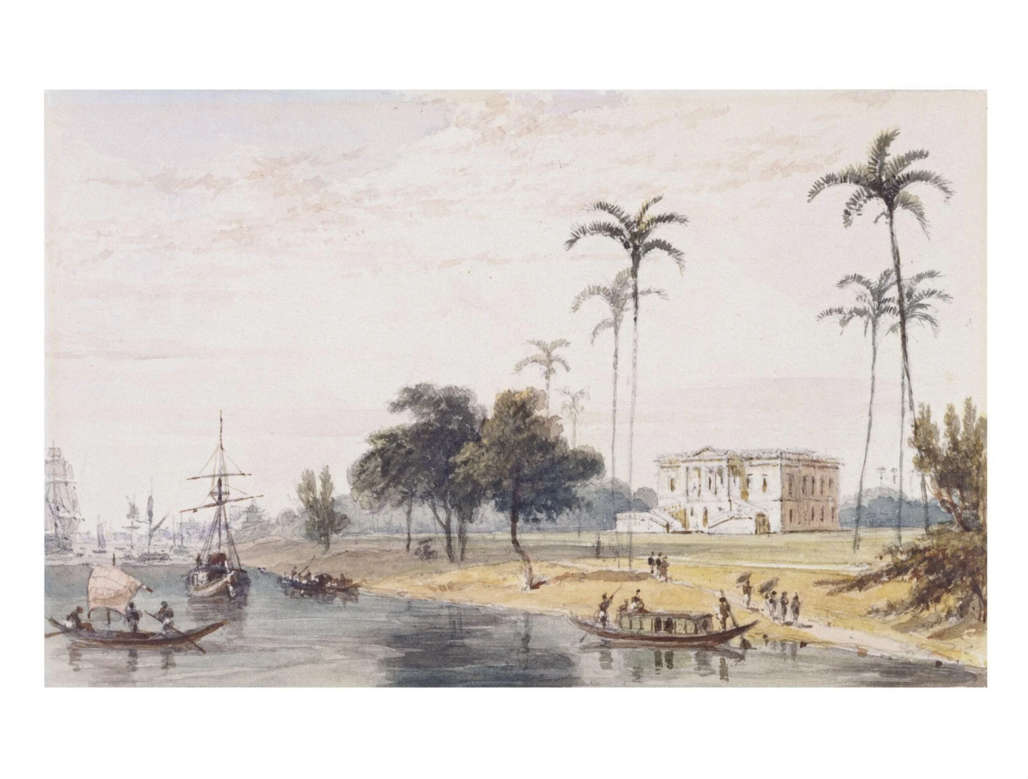 In the Garden House Reach, Calcutta, by William Daniell, watercolor, 1788
