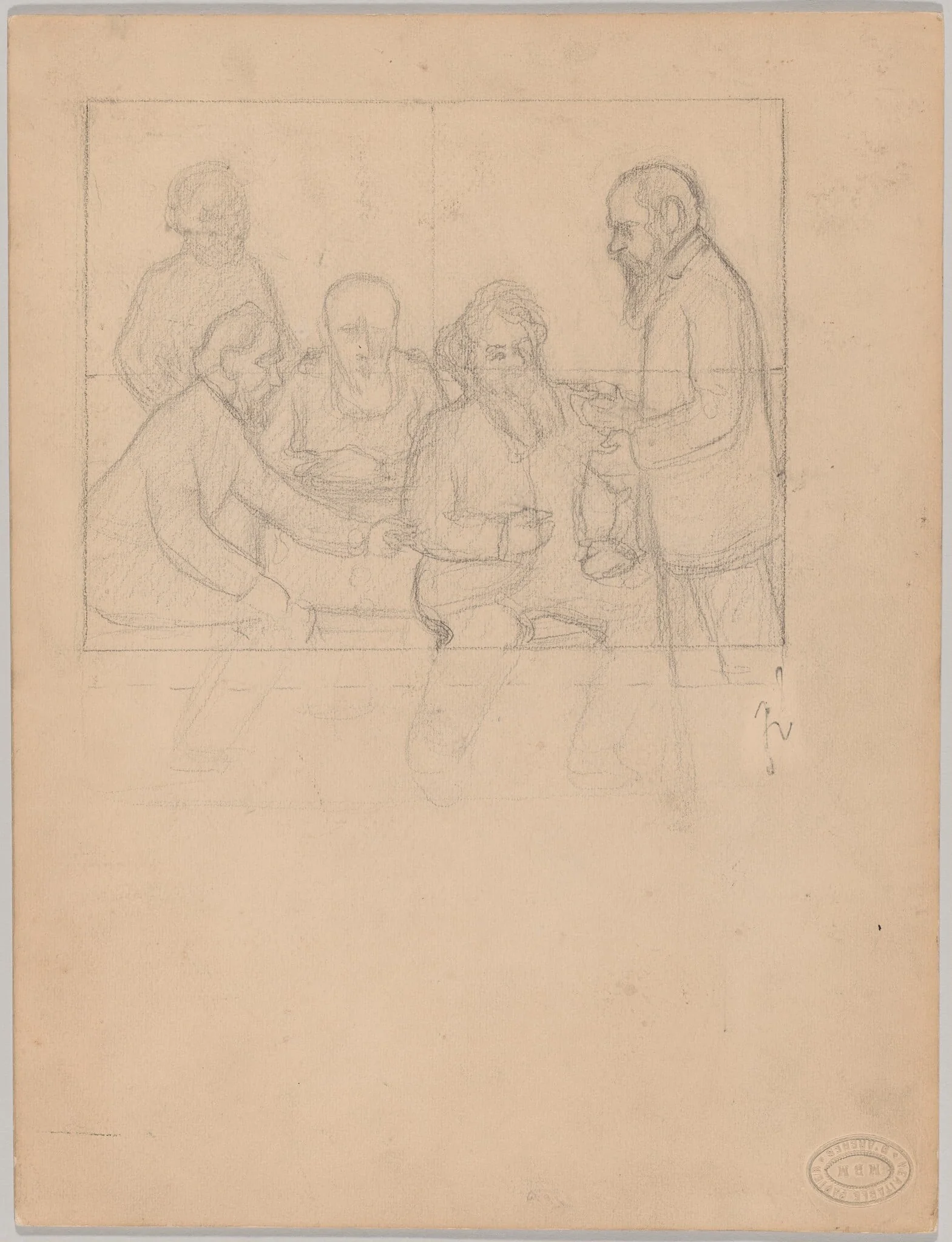 Study for 'Les cinq peintres' (The Five Painters), by Félix Vallotton, graphite, 1902