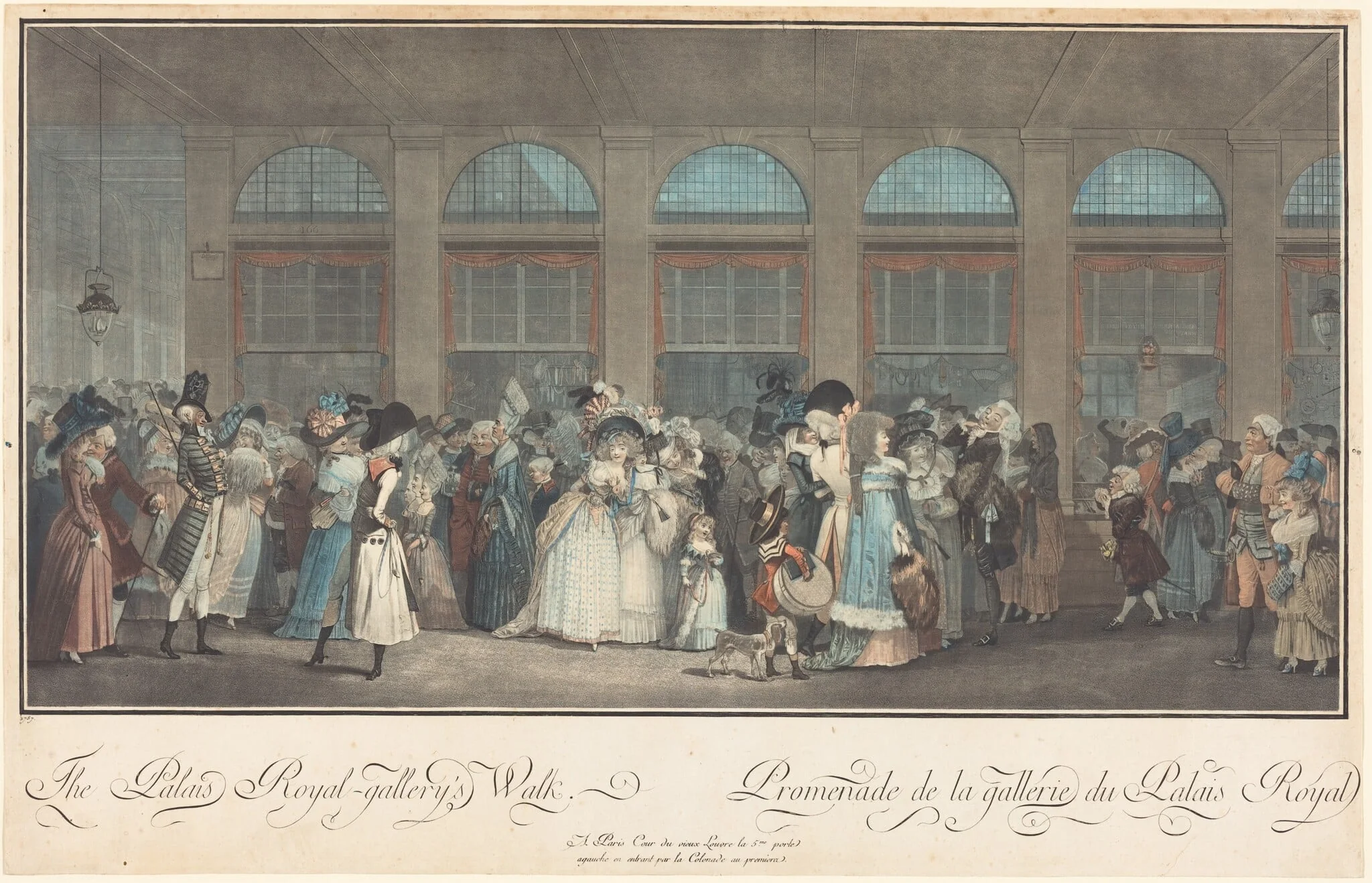 The Palais Royal - Gallery's Walk, by Philibert-Louis Debucourt, ink, 1787