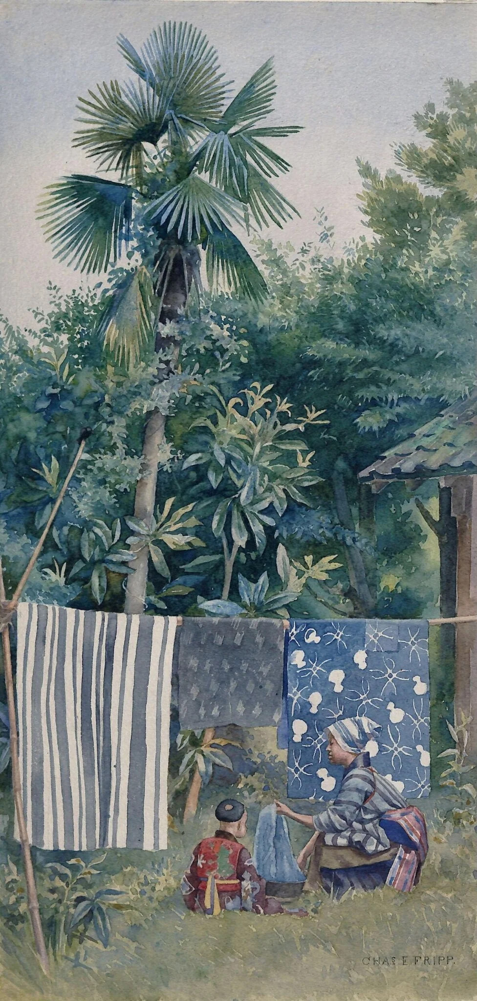 A Japanese Washing Day, by Charles Edwin Fripp, watercolor, 1895