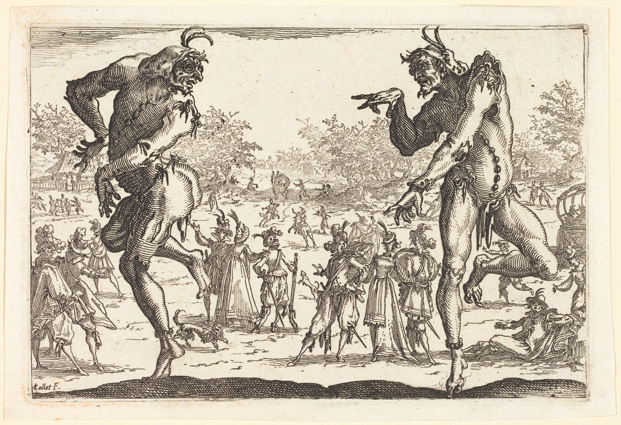 Two Zanni, by Jacques Callot, ink, 1616