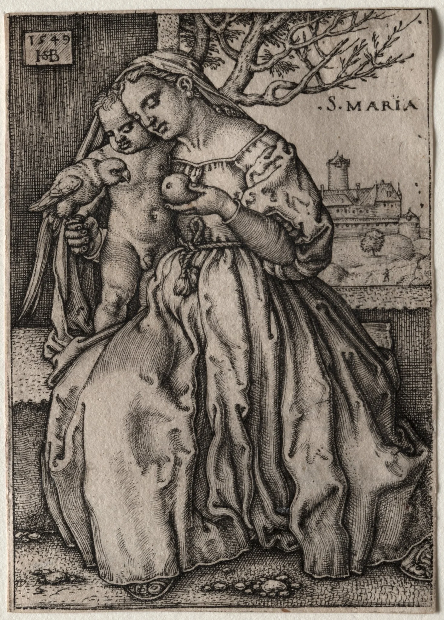 Virgin and Child with Parrot, by Sebald Beham, 1549