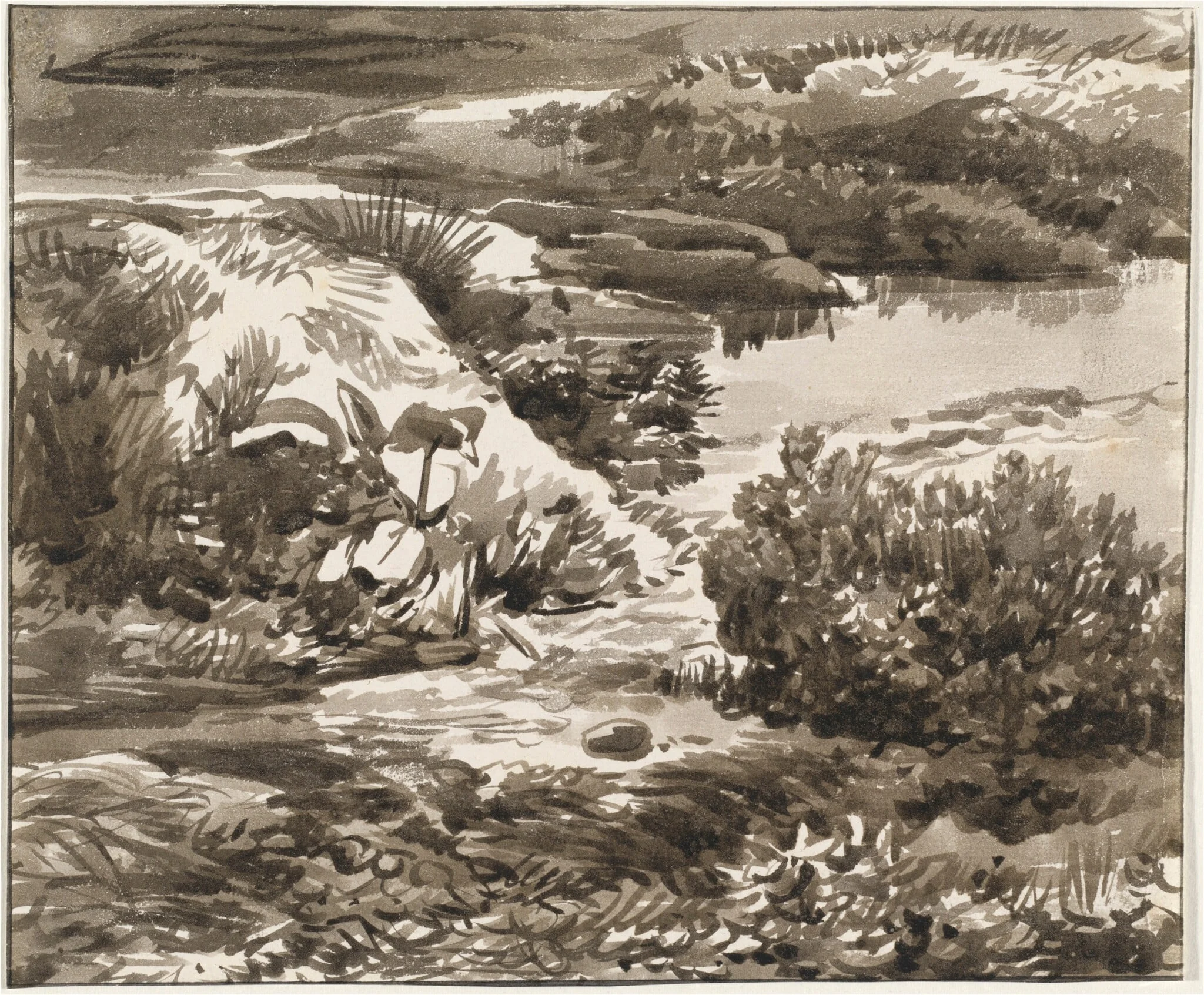 Corner of a Meadow with a Stream, by Franz Innocenz Josef Kobell, ink, 1810
