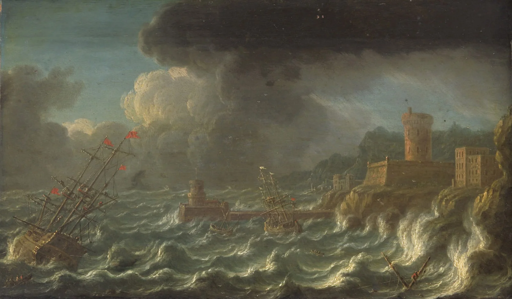 Seesturm vor der Küste, by Orazio Grevenbroeck, unspecified, 1717