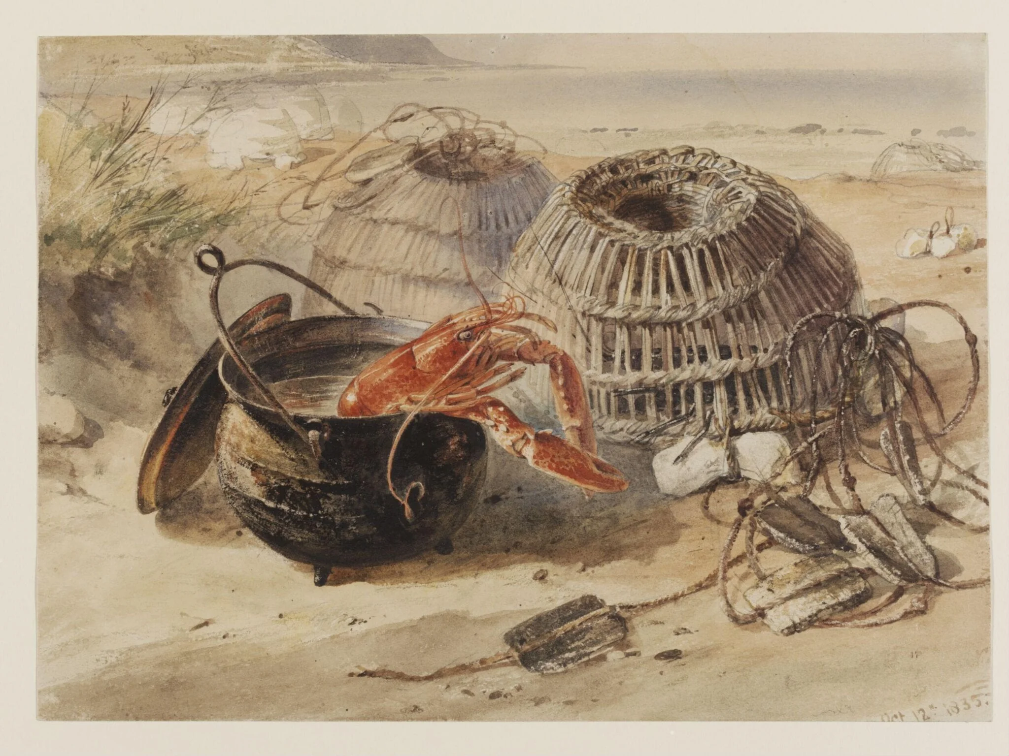 Lobster Pots, by Edward William Cooke, watercolor, 1835