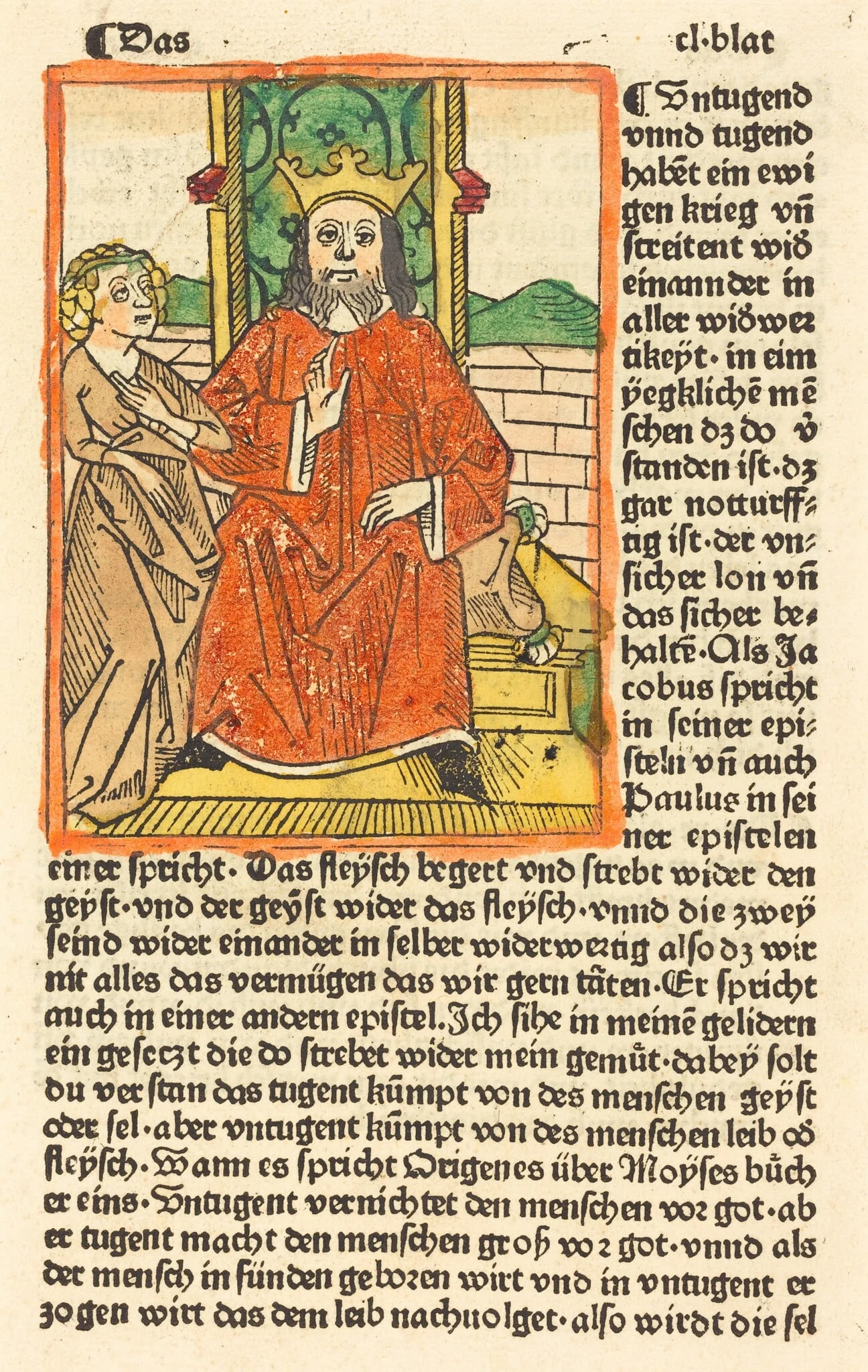 Crowned Man on a Throne with the Virgin Standing at the left, by German 15th Century, ink, 1479