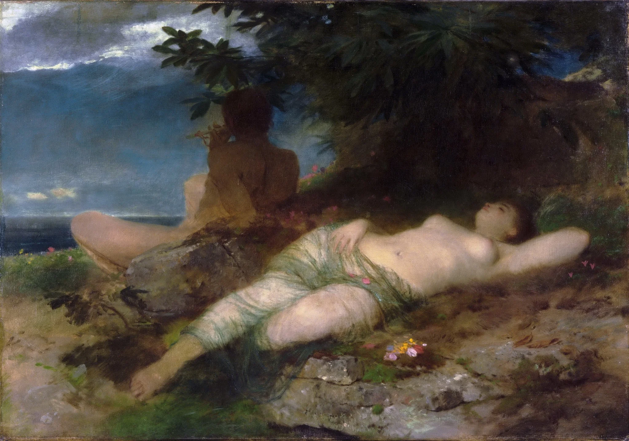 Nymph and Satyr, by Arnold Böcklin, oil, 1871