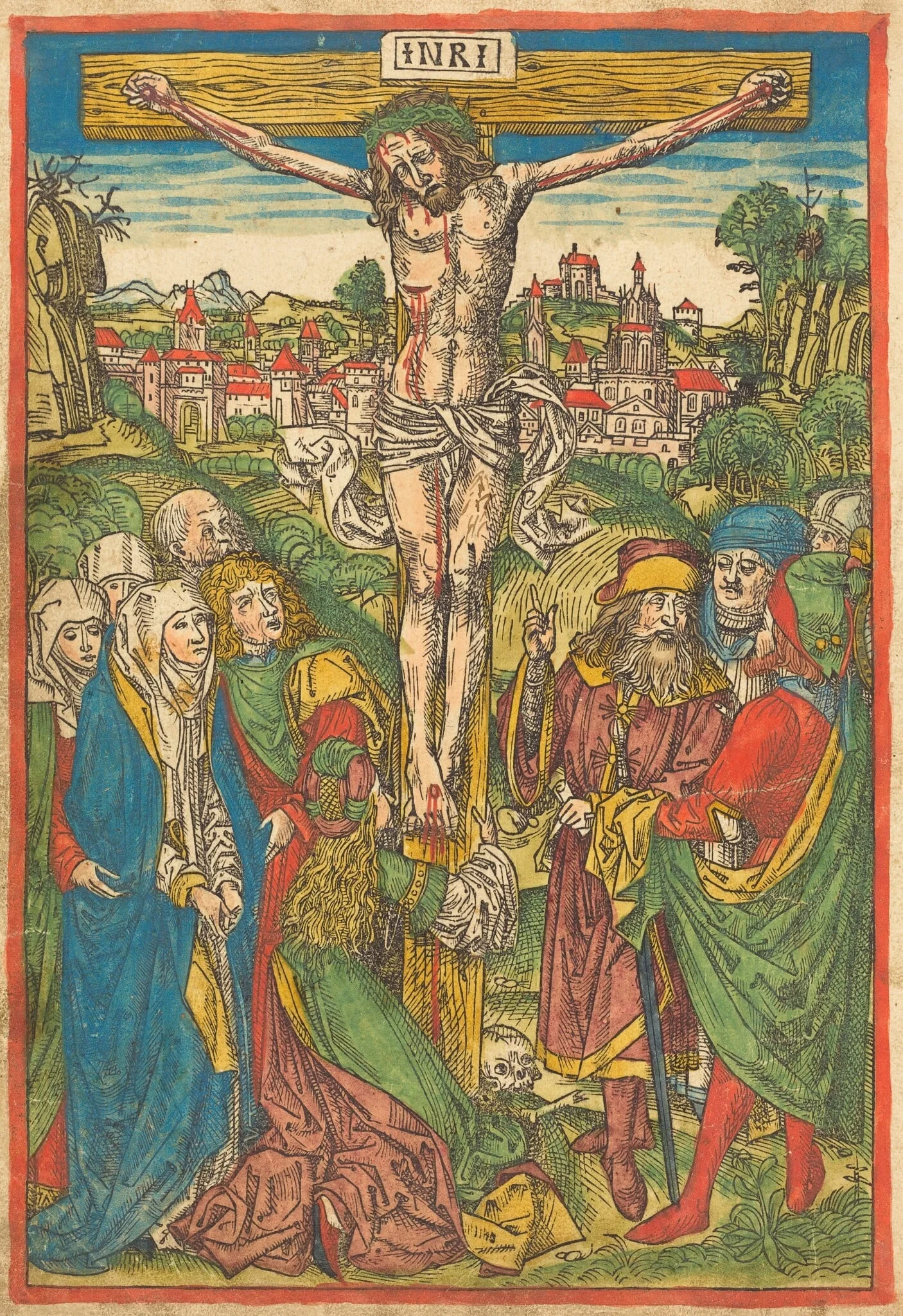 The Crucifixion with Saint Mary Magdalene, by Michael Wolgemut, ink, 1490