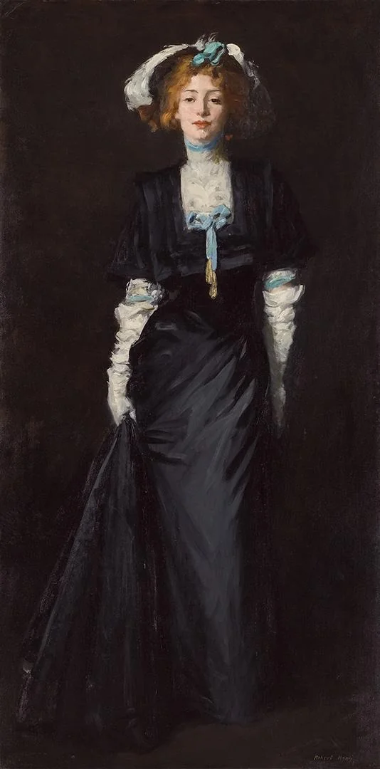 Jessica Penn in Black with White Plumes, by Robert Henri, oil, 1908
