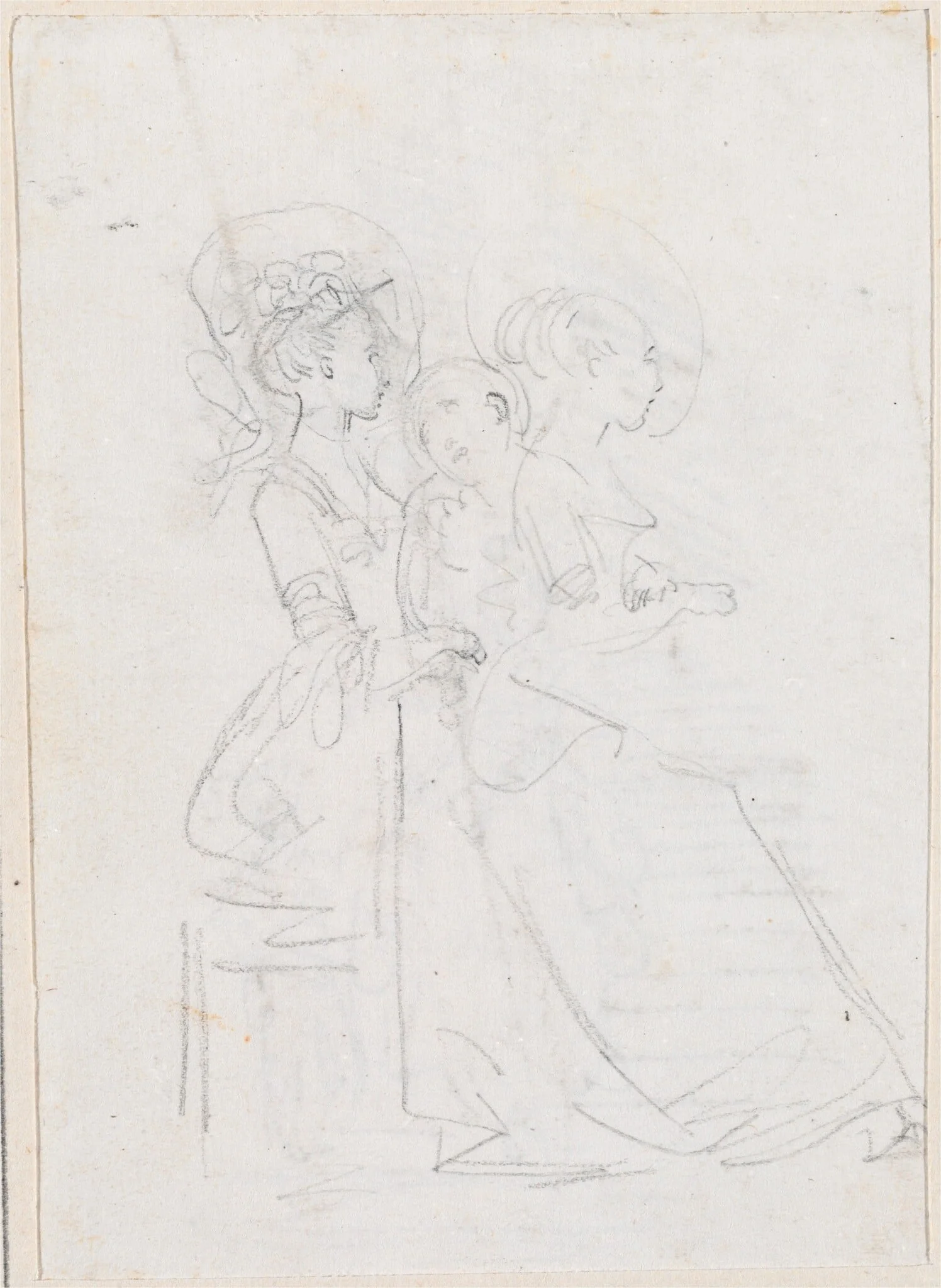 Two Seated Women with Male Figure between Them [verso], by Hubert Robert, chalk, 1760