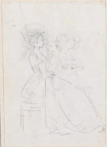 Two Seated Women with Male Figure between Them [verso]