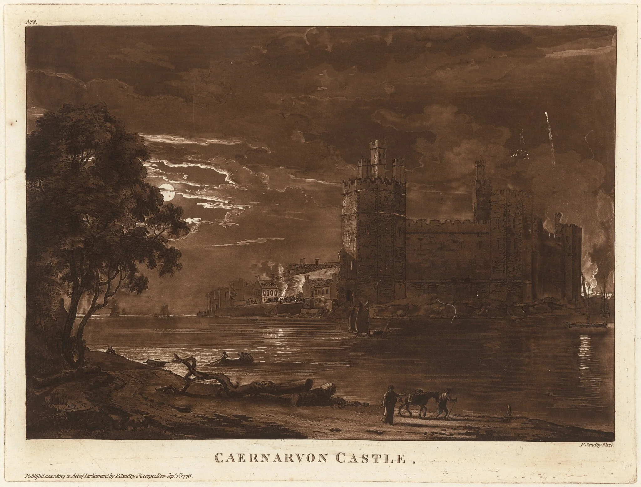 Caernarvon Castle (Night), by Paul Sandby, ink, 1776