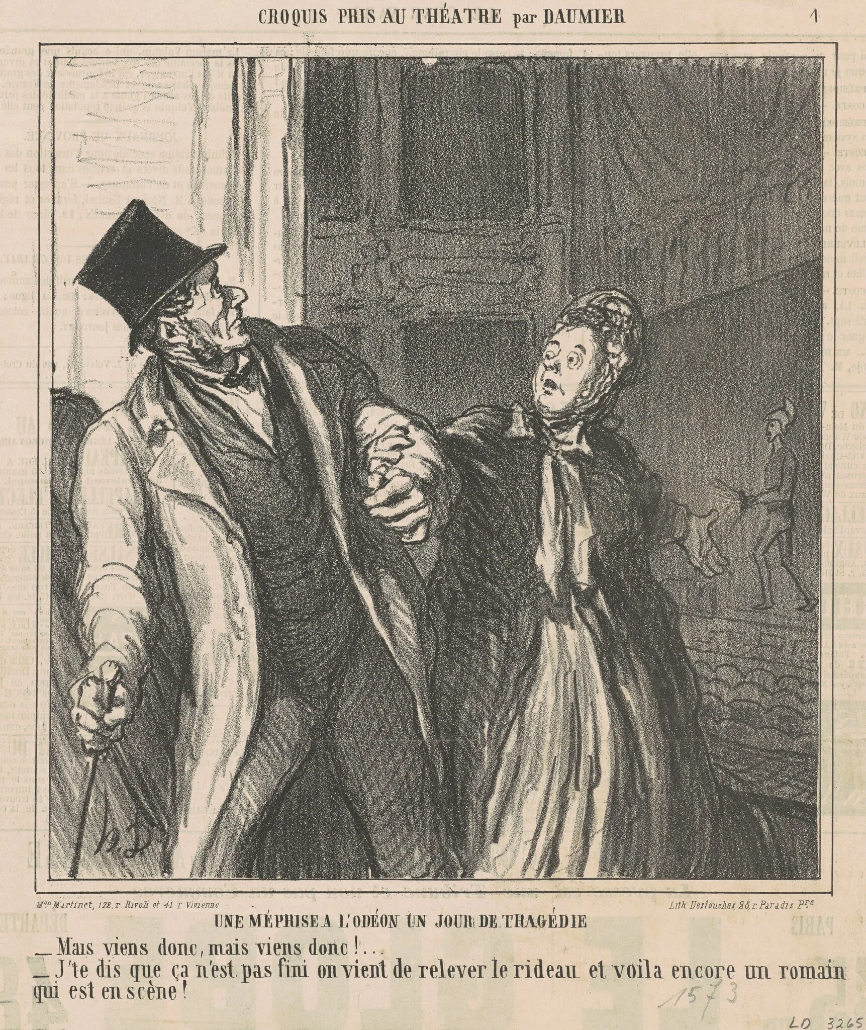 Une méprise a l'odéon ..., by Honoré Daumier, ink, 1864