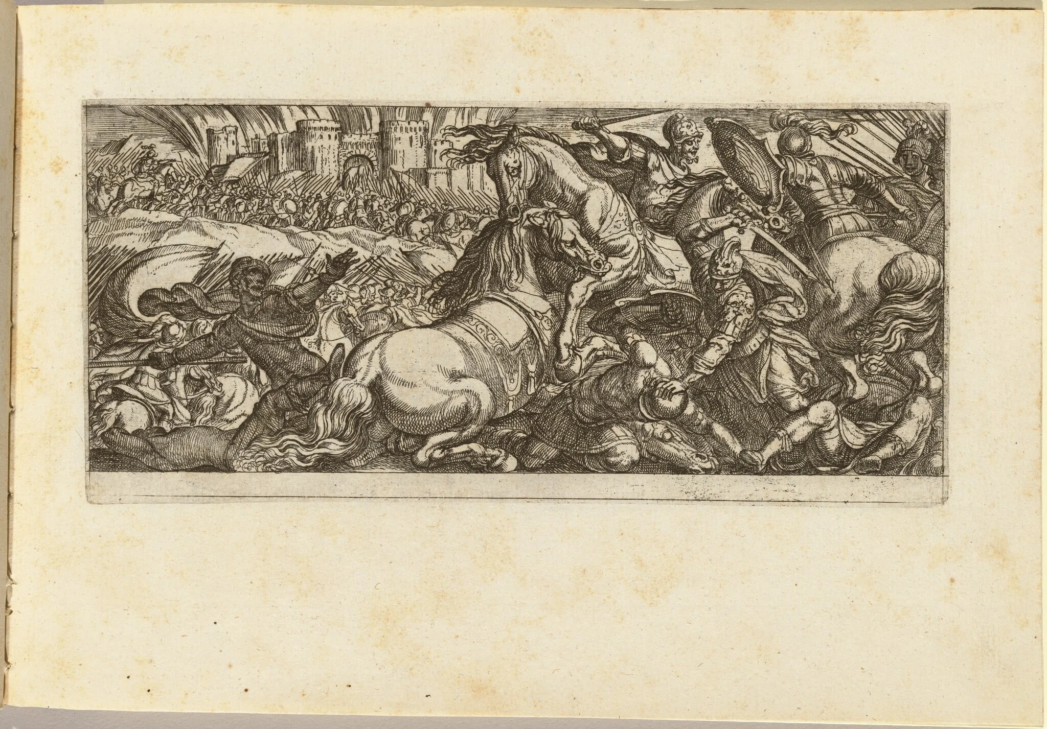 Battle Scene with Two Horses Attacking Each Other, by Antonio Tempesta, ink, 1592