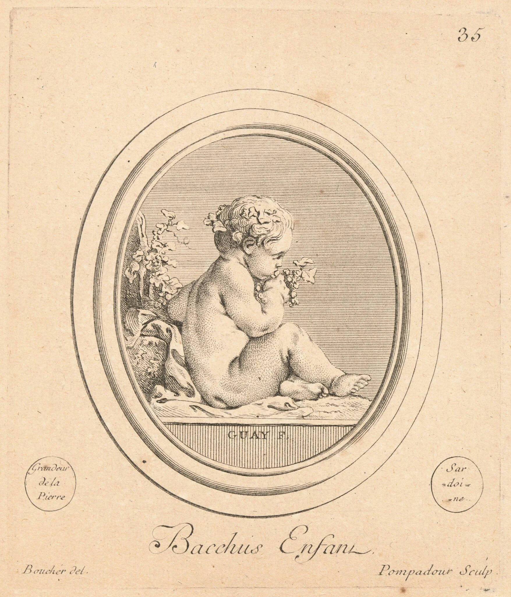 Bacchus enfant, by Jeanne Antoinette Poisson, marquise de Pompadour, ink, 1782