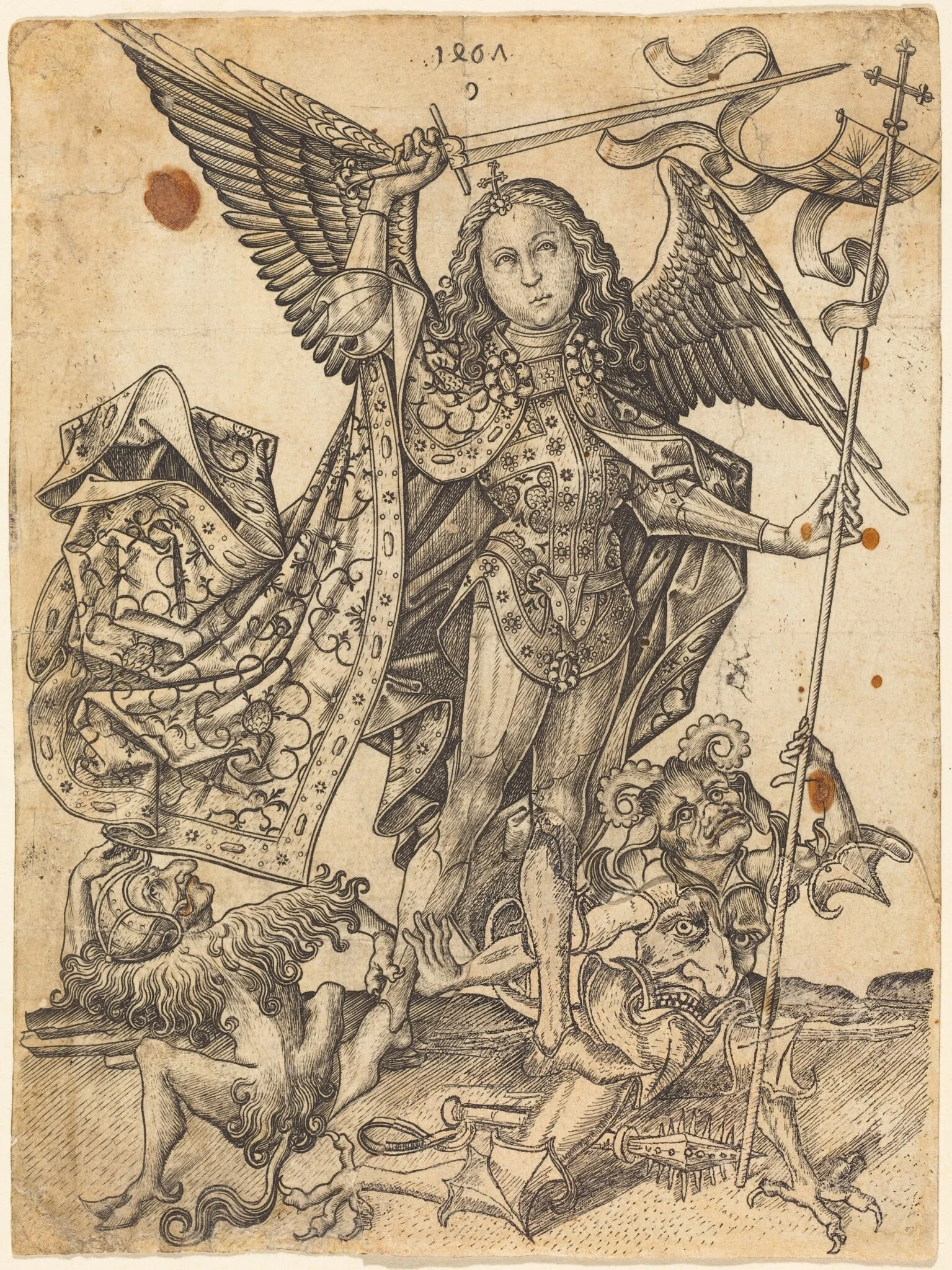 Saint Michael Defeating the Devils, by Master E.S., ink, 1467