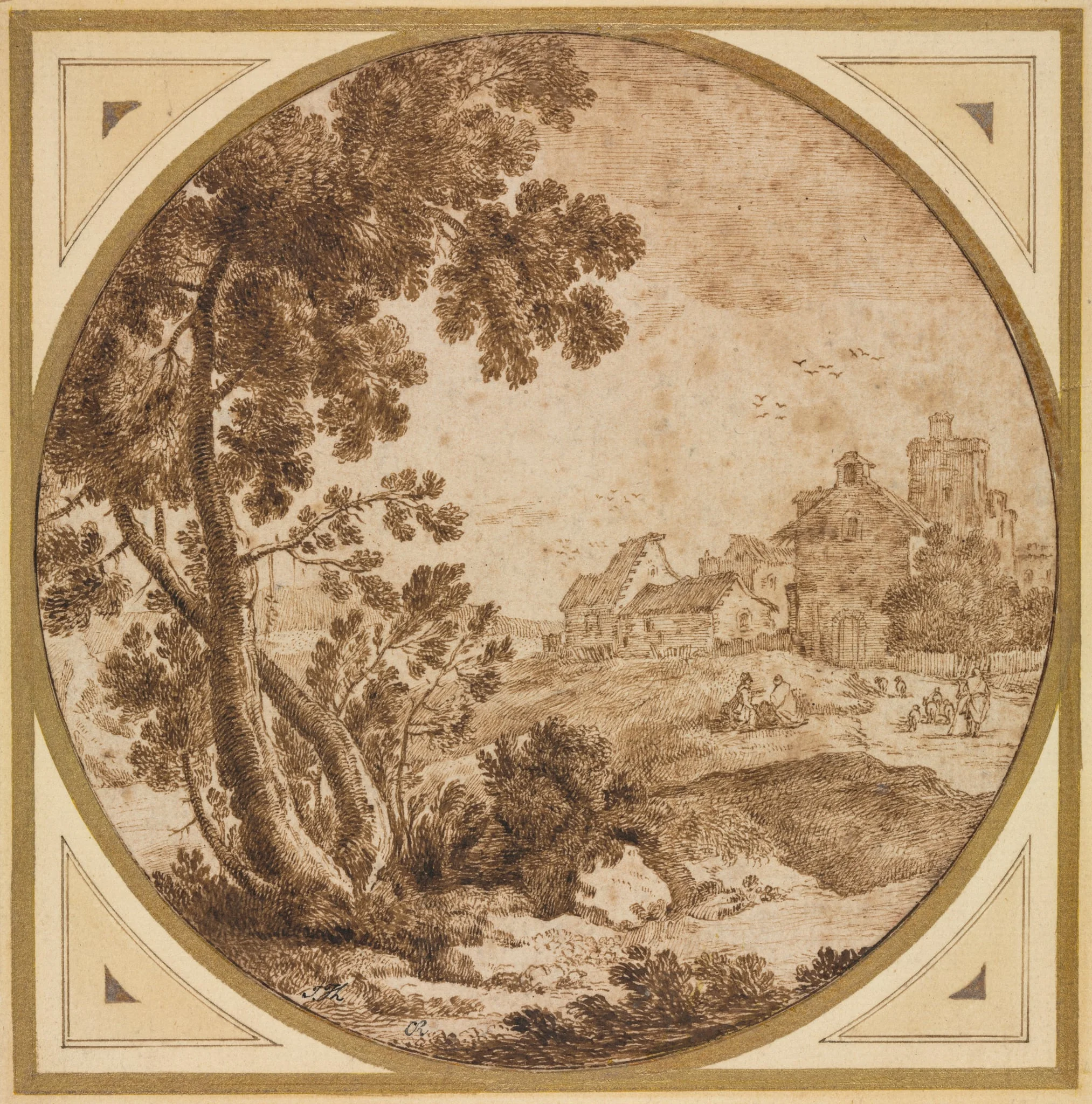 Landscape with Buildings and Figures, by Onorio Marinari, 1604