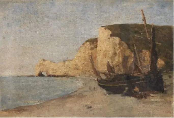 A Fishing Boat below a Cliff, ?Etretat