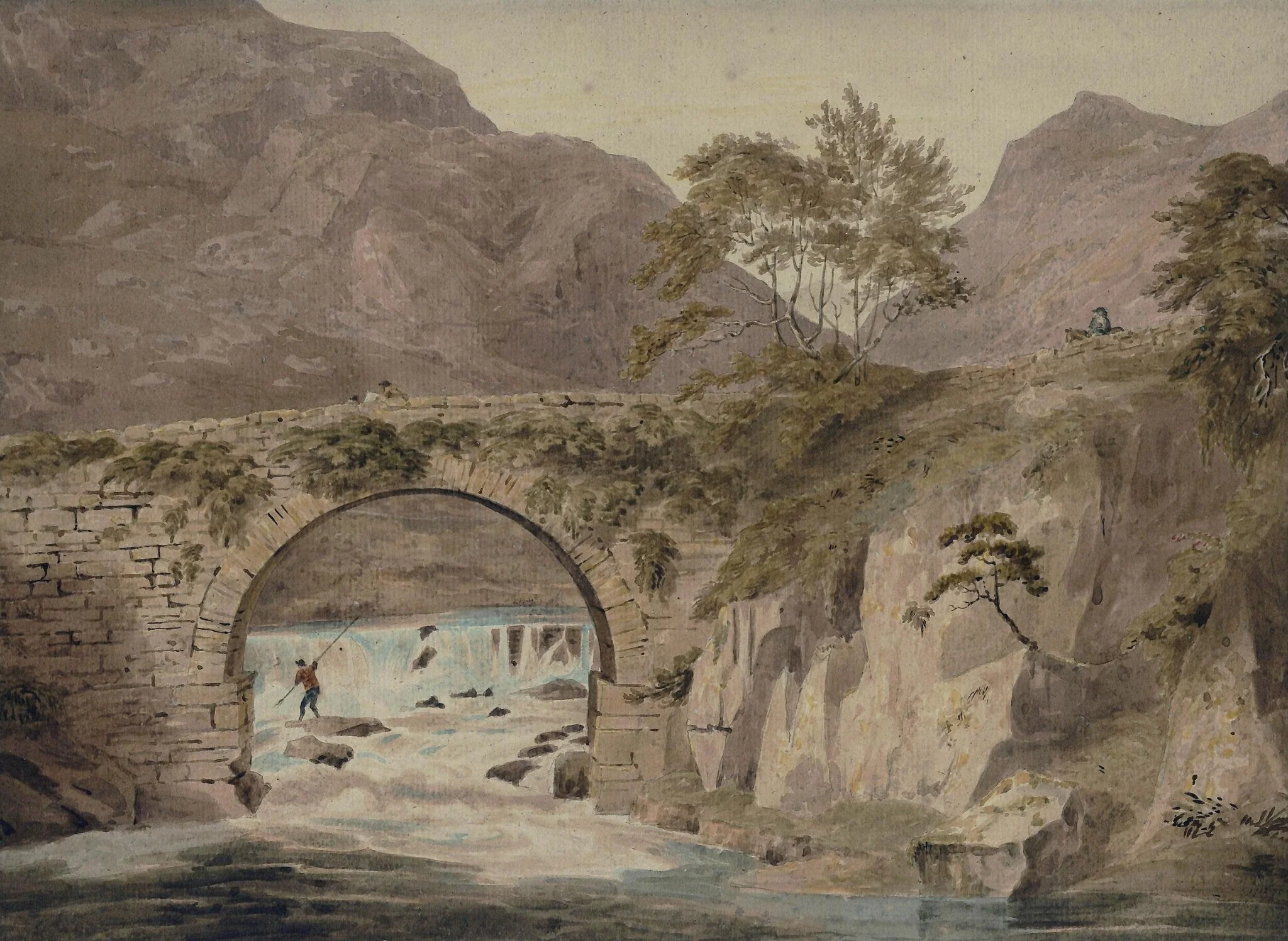 Pont Aberglaslyn, by George Samuel, watercolor, 1785