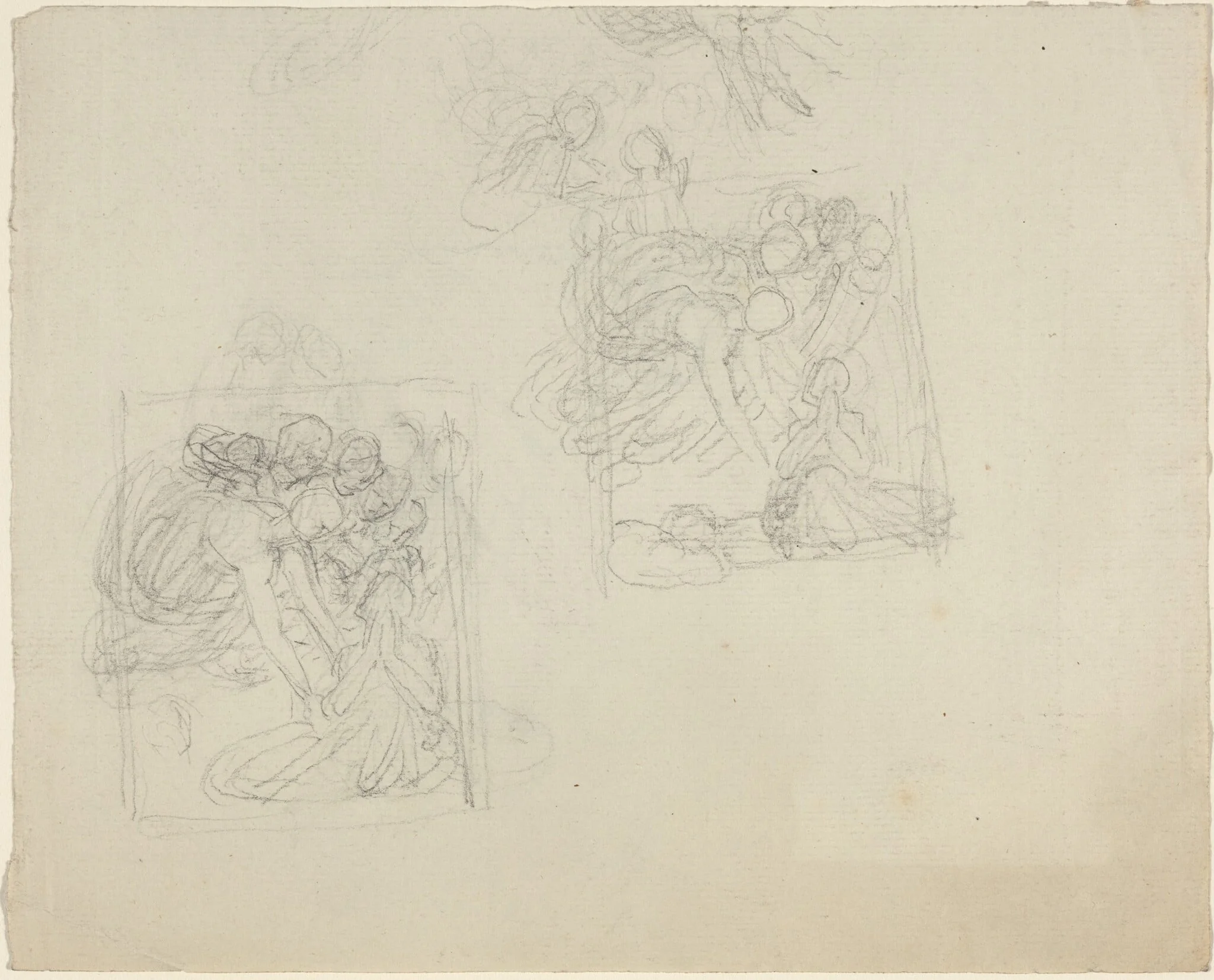 Studies for a Monument with Angels Reaching Down to a Praying Figure [recto and verso], by John Flaxman, graphite, 1790
