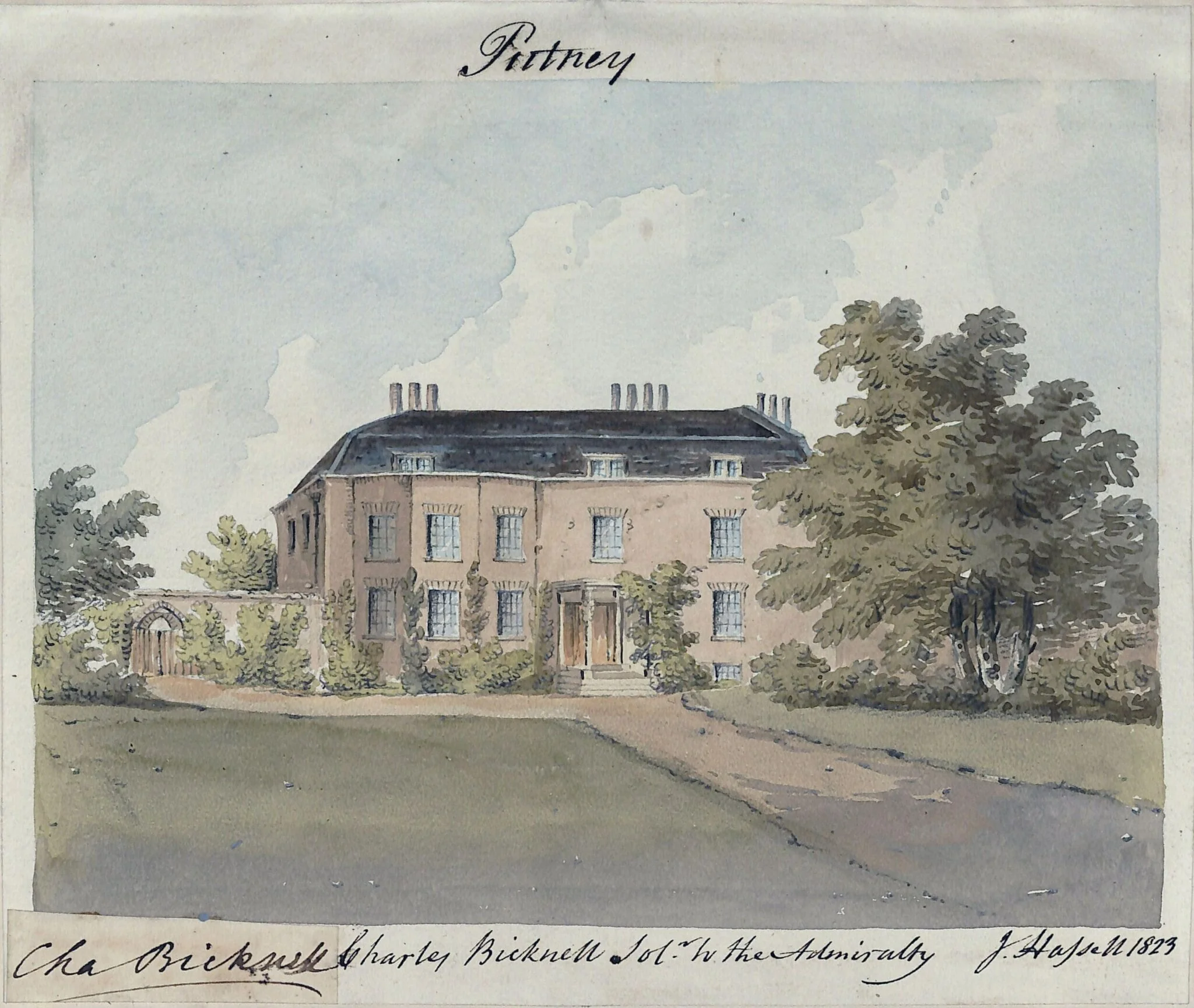 Charles Bicknell's House at Putney, by John Hassell, watercolor, 1823