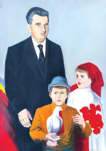 Tablou, ulei pe pânză, „Mesajul României”, semnat Nicolae Costachi în partea dreaptă jos și datat 1984. Nicolae Ceaușescu alături de doi copii, o fată îmbrăcată în costum popular ținând în mâini un buchet de garoafe roșii și un băiat în uniformă de șoim al patriei cu un porumbel alb în palma dreaptă. Comandat și oferit de Comitetul Județean de Partid Bistrița Năsăud (1985).