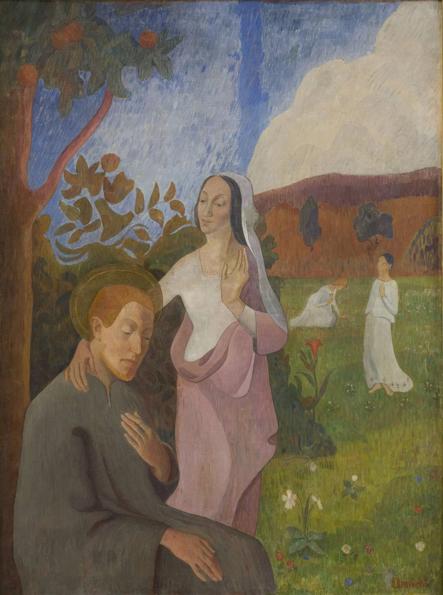 Decorative Picture. The Vision of Saint Francis with the Three White Virgins, by Unknown, 1892