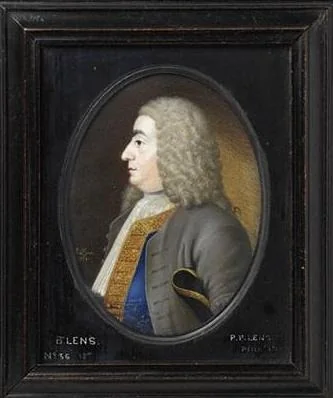 Portrait of Bernard Lens III, the Artist's Father, by Peter Paul Lens, watercolor, 1734