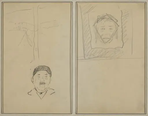 Landscape and Head of Man; Head of Monkey Inside a Square [recto]