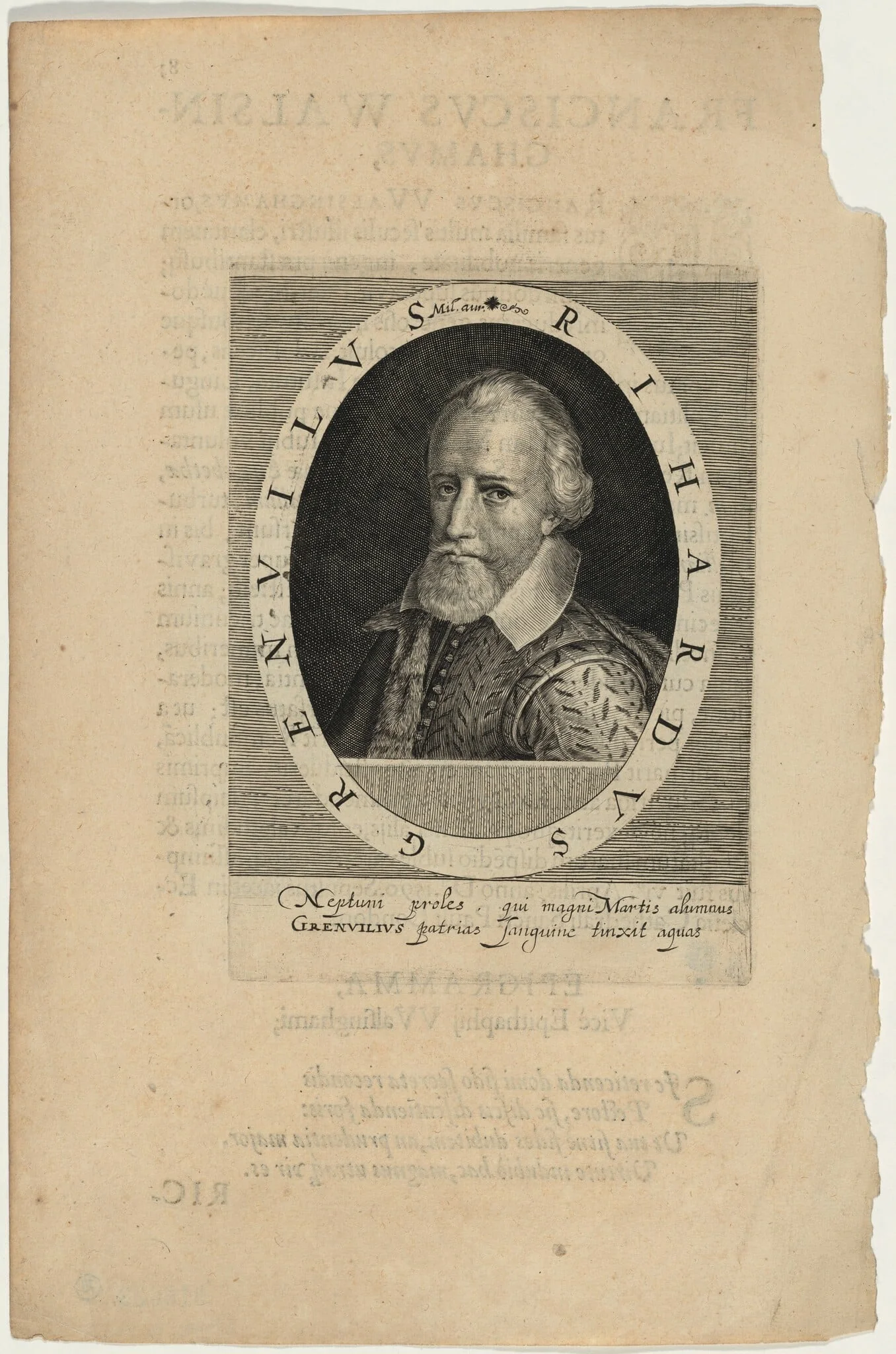 Sir Richard Grenville, Naval Commander, by Magdalena van de Passe, ink, 1620