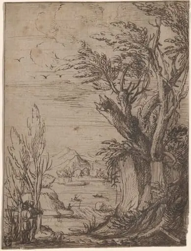 Landscape with Gnarled Trees and Fisherman